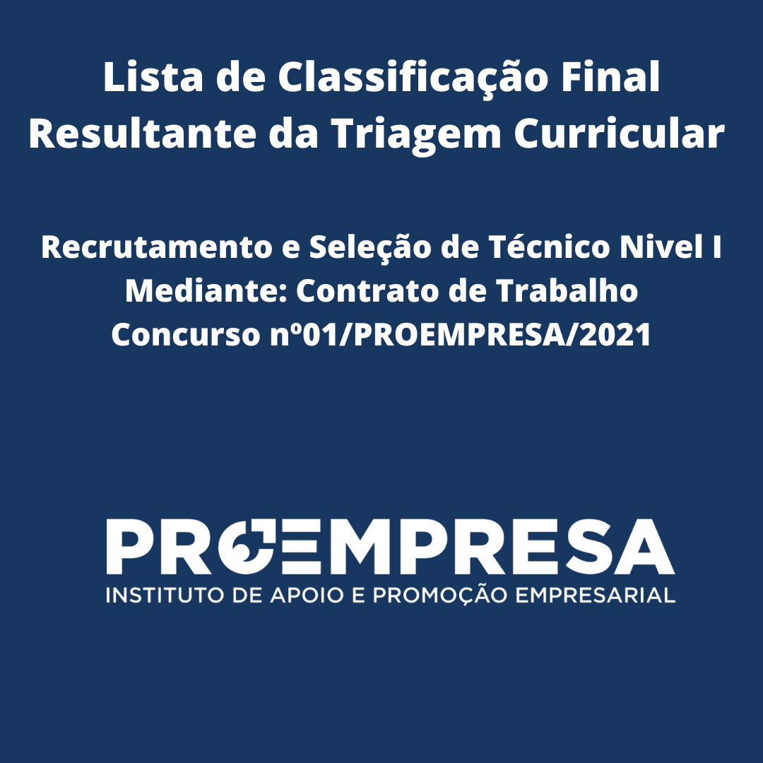 Lista de Classificação Final Resultante da Triagem Curricular - Concurso nº01/PROEMPRESA/2021